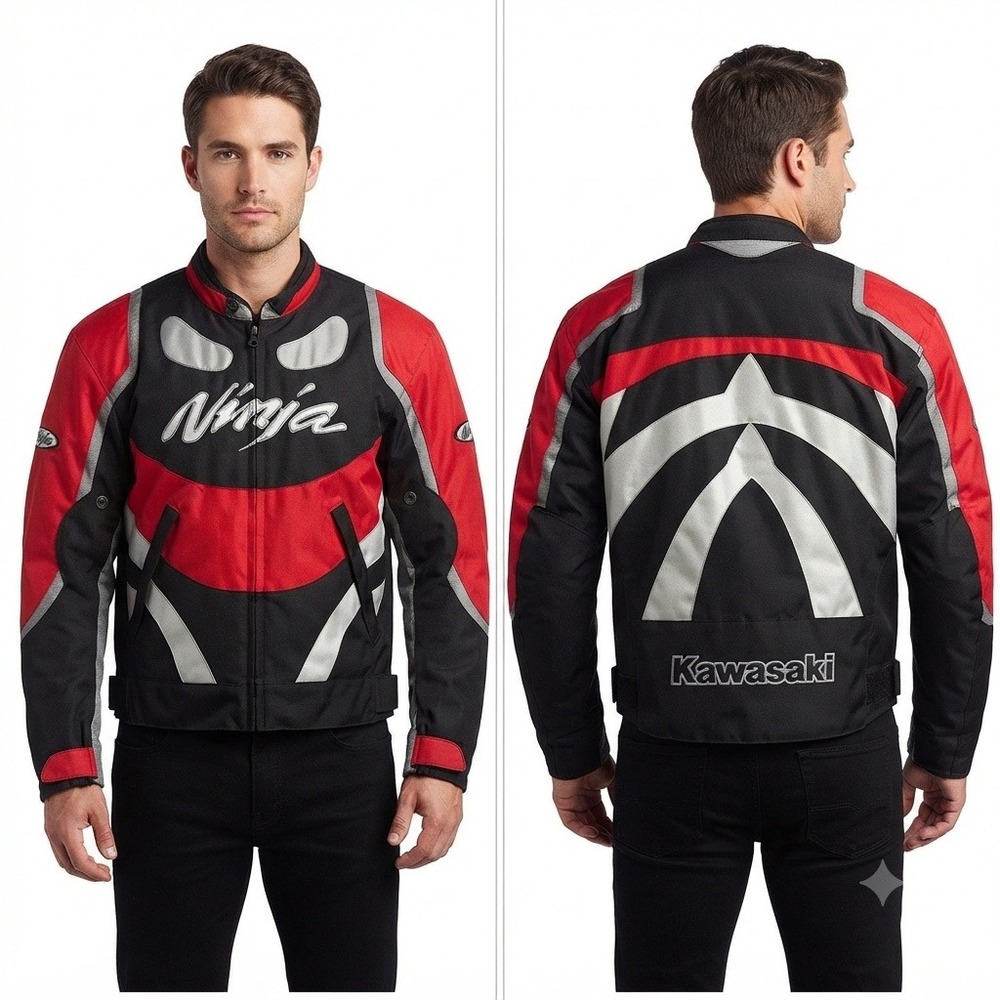 Kawasaki Jacket Mens L Ninja Motorcycle Riding Jacket Red Black Mesh Padded